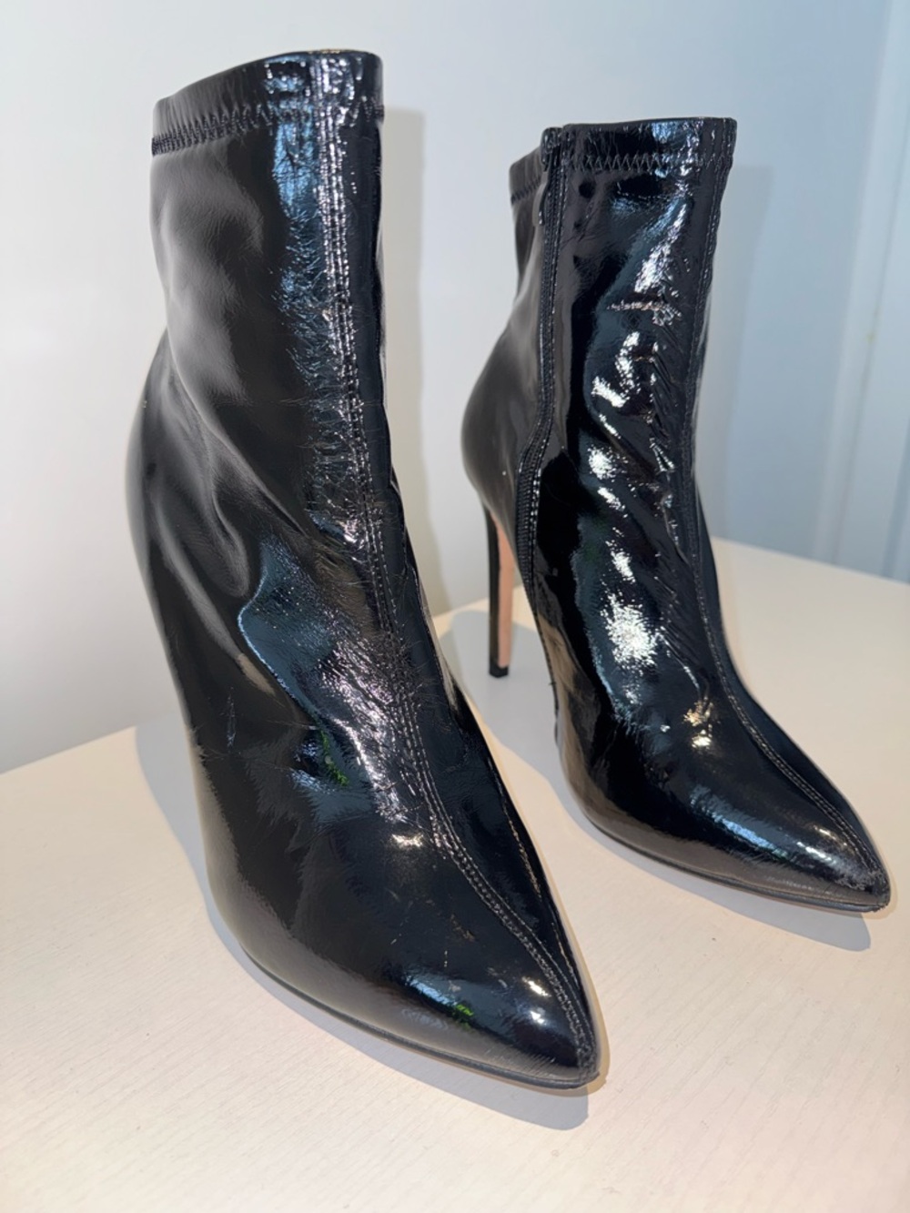 Black Patent Pointed Toe Stiletto Ankle Boots